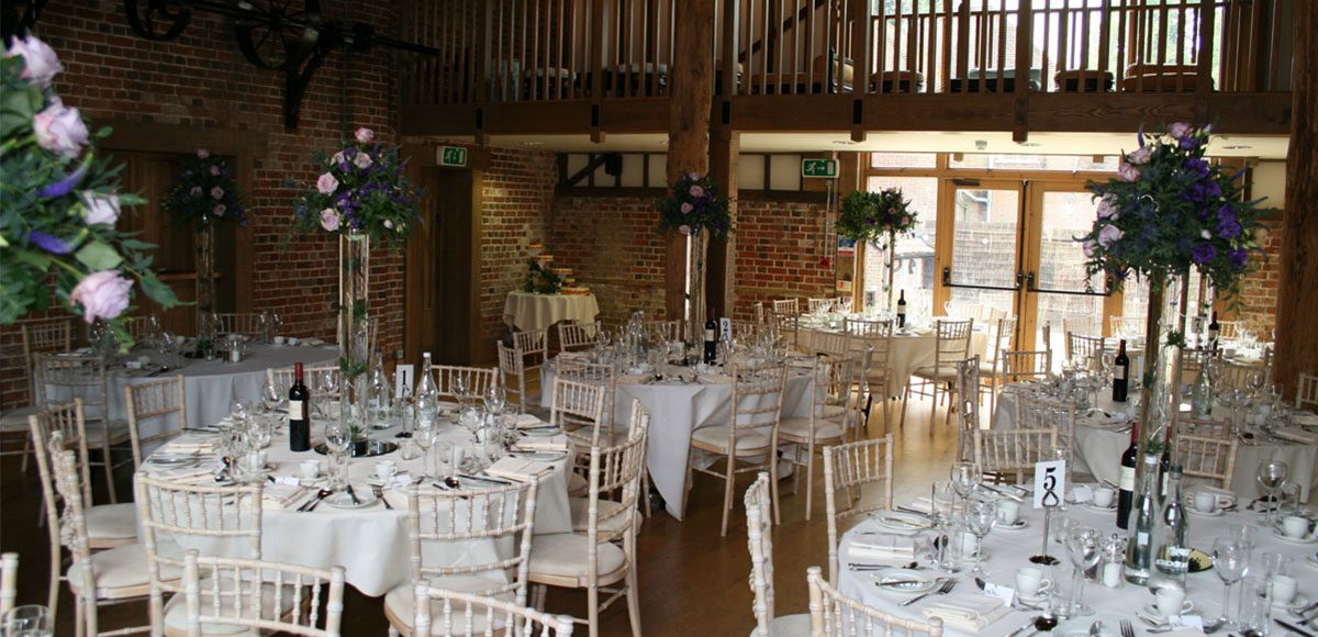 Mill Barn set up for a wedding reception – wedding barns Essex