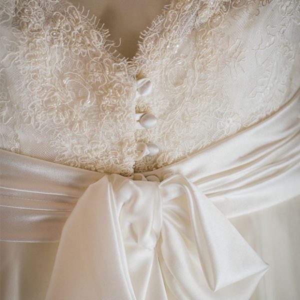 Wedding dress with bow detail for a Gaynes Park Spring wedding