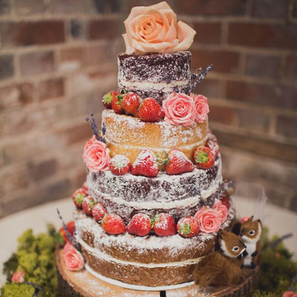 Pretty naked cake ready for a Gaynes Park wedding reception