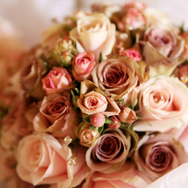 Close-up of pink rose bouquet for Spring wedding
