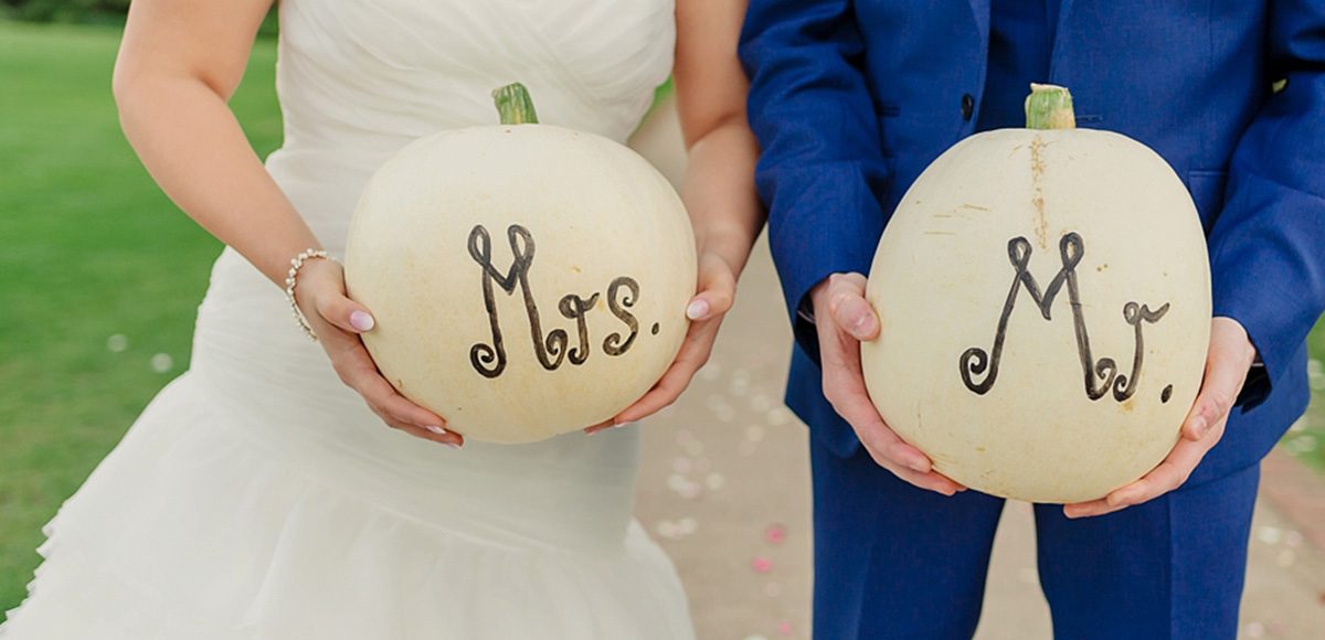 White pumpkins used as wedding decorations