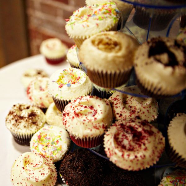 An array of wedding cupcakes were served at the reception
