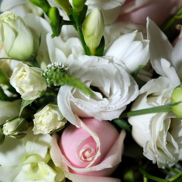 White and pink wedding bouquet for the bride