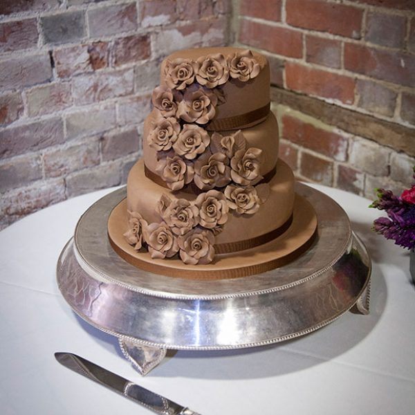 Chocolate wedding cake for a Gaynes Park wedding reception