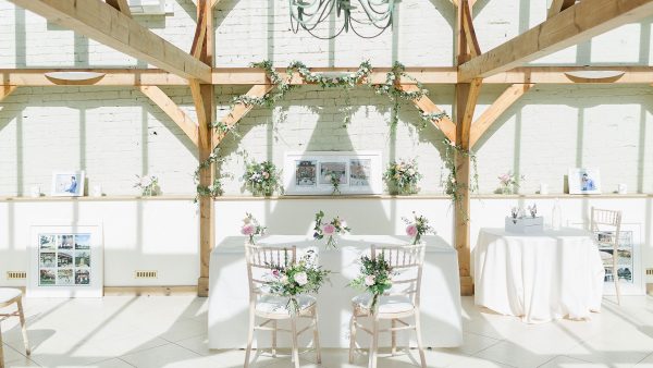The Orangery looks beautiful with flora wrapped around the oak beams - spring wedding ideas