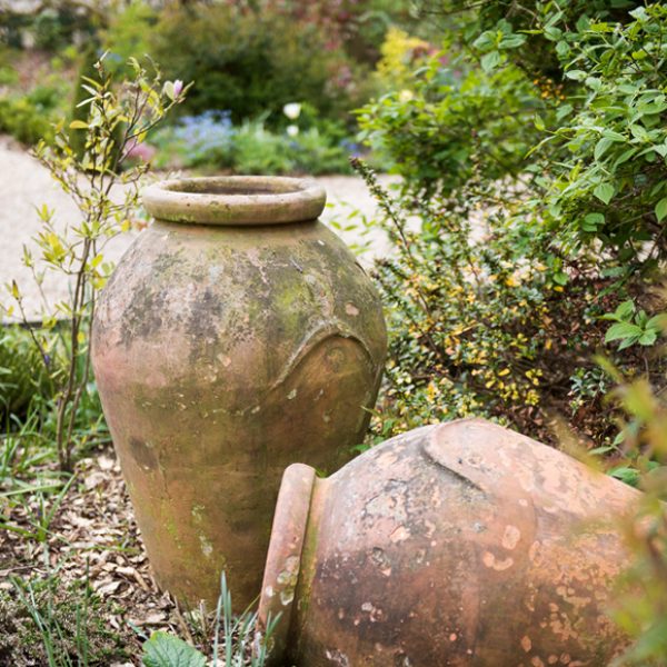 Pottery vases in the gardens of Gaynes Park