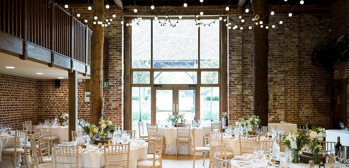 The Mill Barn at Gaynes Park in Essex is a light and bright wedding reception space