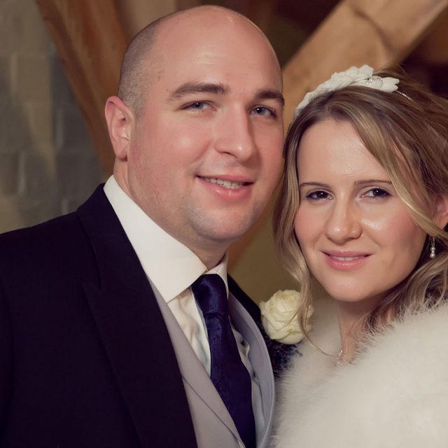 Bride and groom during their Winter wedding at Gaynes Park.