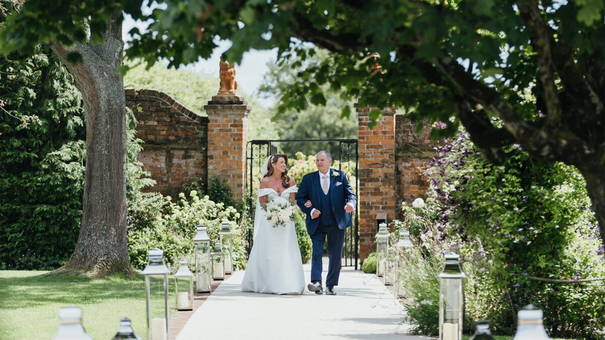 Gaynes Park January showcase event bride walking down the aisle